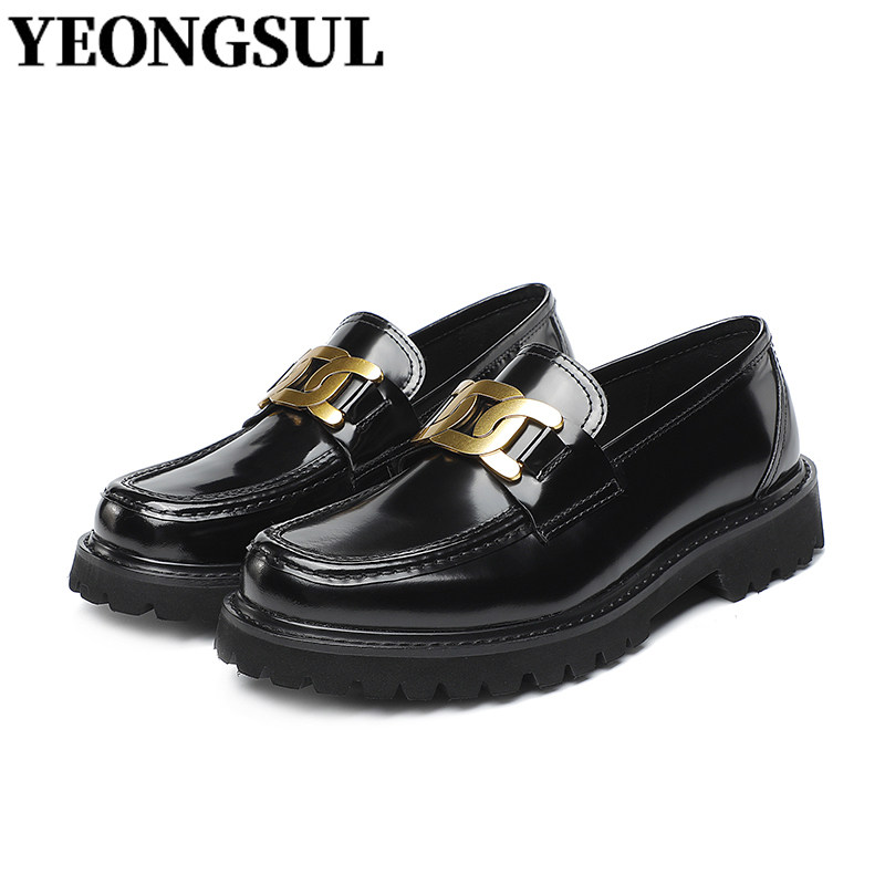 Twist buckle open edge pearl bright leather leather thick-soled loafers men's British style slip-on leather shoes fashion casual increase