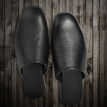 YEONGSUL English Slippers Mens Leather Baotou Semi-trailer Simple Sandals British Style Handmade Casual Breathable