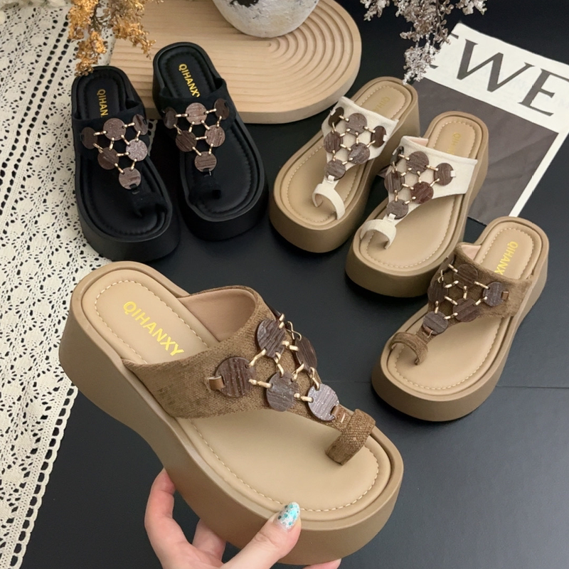 6cm New Summer Bohemian Thick-Soled Slip-On Sandals, Fashionable and Trendy, Casual and Comfortable, Versatile Outdoor Women's Slippers