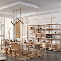 New Chinese tea table and chair combination log color all solid wood bubble tea table Zen Kung Fu tea table clubhouse tea room furniture