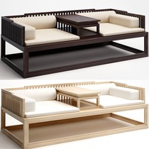 New Chinese Luohan bed solid wood sofa Zen small apartment hotel B&B fabric sofa modern design style