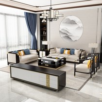 New Chinese-style solid wood sofa modern simple high-end hotel villa model room light luxury fabric combination sofa furniture
