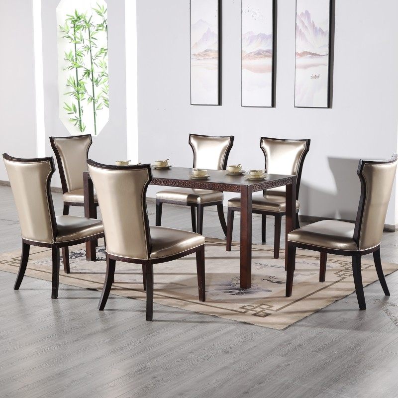 New Chinese solid wood dining table and chair combination rectangular dining table simple modern one table six chair dining table Zen custom