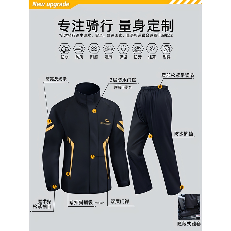 Japanese Imported Raincoat for Delivery Riders, Men's Single-Person Full-Body Storm-Proof Motorcycle Riding Raincoat, Adult Two-Piece Set
