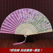 Chinese style retro fan summer female folding fan ancient folding fan classical Silk small silk fan portable tassel