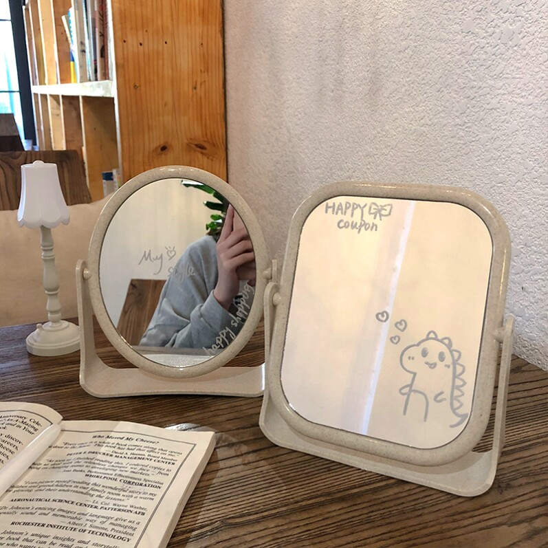 ins Wind Net red mirror desktop makeup mirror double-sided girl heart desktop can stand dormitory large student dressing mirror