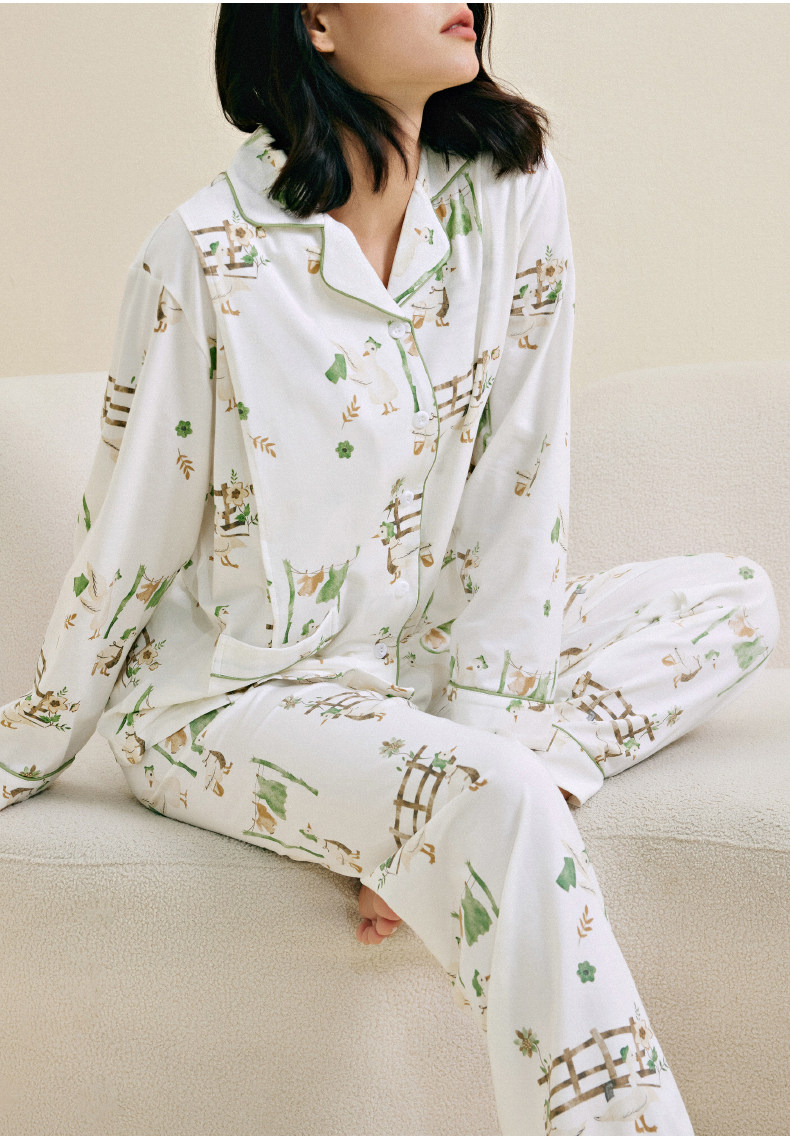Sohiwoo Postpartum Clothing Autumn and Winter Style Pure Cotton Sweat-Absorbent Pajamas for Pregnant Women Special Postpartum Nursing Home Clothes — 32