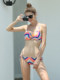 Colorful Striped Underwire Padded Bikini Swimsuit for Women, Summer Sexy Three-Point Swimsuit for Hot Springs