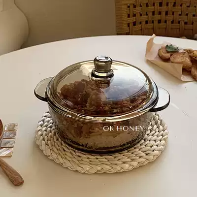 Brown glass bowl high temperature resistant soup bowl household fruit salad bowl dormitory bubble noodle bowl large capacity large glass pot