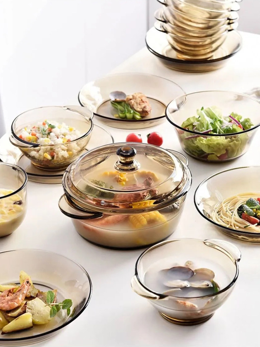 Glass bowl Korean ins wind instant noodle bowl with lid binaural soup bowl Household microwave oven special bowl Dormitory students