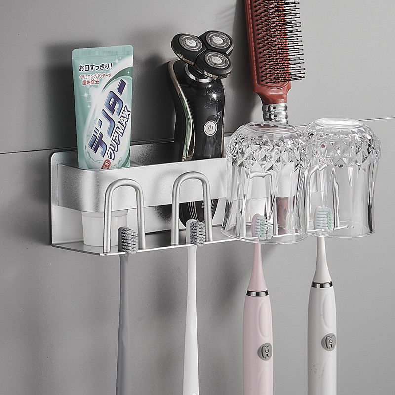 Toothbrush Shelve Makeup Room Free to punch hanging wall-style toothbrushing cup dental cup holder wall-mounted space aluminum electric toothbrush holder