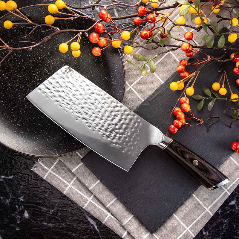 Forged hammer pattern slicing kitchen knife stainless steel Chinese chef's knife kitchen knife cutting vegetables and meat slices household sharp grinding-free