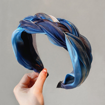 Klein blue hair with large face suitable hair stirrup wide side wash face head hoop retro temperament 100 hitch to press the hair band