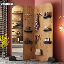 Full body mirror Nordic light extravagant and versatile home clothes hat rack modern minimalist floor touchdown mirror mesh red wearing mirror