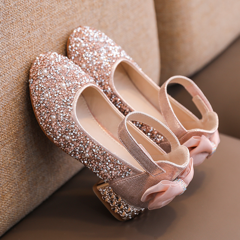 Lewis&Clarks Girls' Crystal Shoes 2026 Spring and Autum New Soft-Soled Flats Little Girls High-Heeled Princess Shoes