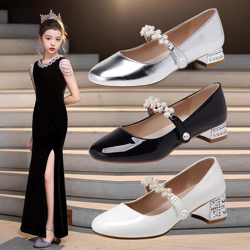 Lewis&Clarks Girls' Leather Shoes 2026 Spring & Fall New Performance High-Heeled Shoes Kidsren's Catwalk Princess Crystal Shoes
