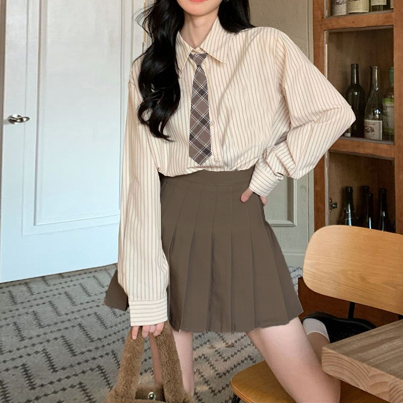 Striped Shirt for Women, New Spring and Autumn Style, College Style, Long-Sleeved Shirt for Outerwear, Korean Style, Loose Fit, Jk Uniform, Niche Top