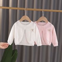 2021 summer new children girls middle and small children cotton shade cardigan sweater air conditioning shirt small vest shawl