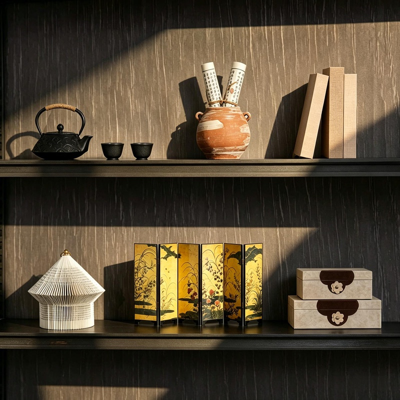 Chengyi Vintage Wabi-Sabi Style Entryway Model Room Soft Decorations with Tea Room Art, Niche Wine Cabinet, and Villa Decorations