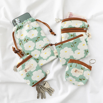 Erase Green Spring Day Clear Summer Cotton Fabric Flowers Small Bag Portable Cross Section Apple 13 Mobile Phone Cover Pocket Zero Wallet