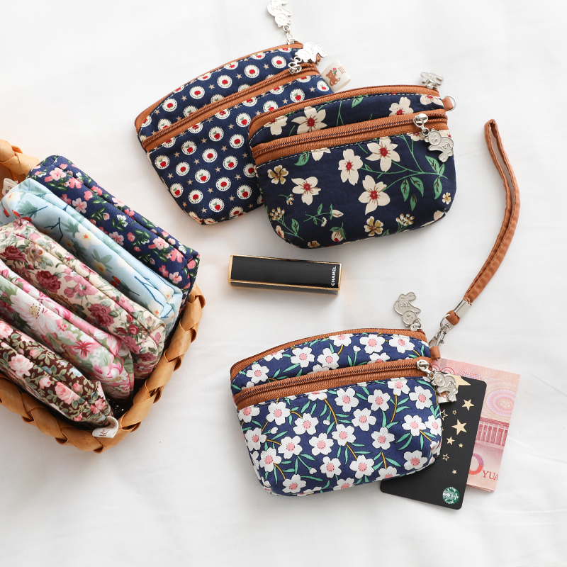 Middle-aged zero wallet cotton cloth crushed flower small cloth bag zipped pocket wallet coin bag to send mother to mother-in-law-Taobao