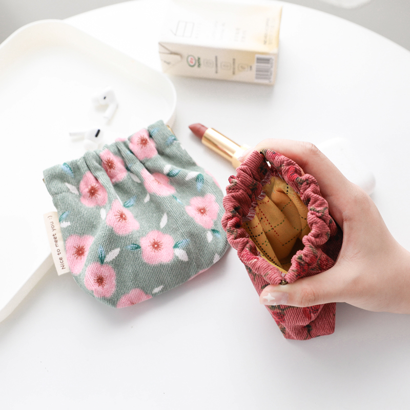 Retro Flowers Spring Sheet Mouth Gold Zero Money Bag Women Light Core Suede Red Packets Containing Headphones Small Objects Coin Bag