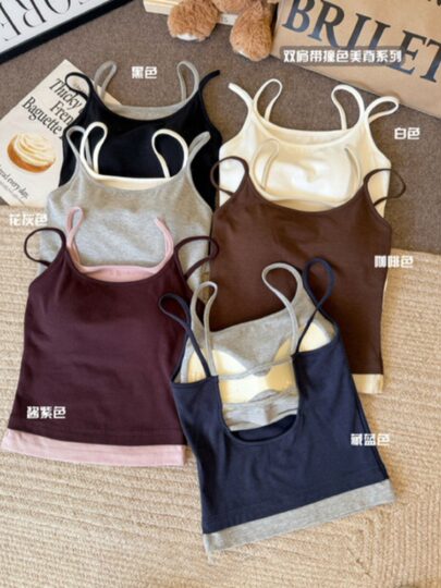 Искусственный двухслойный топ-камизоль для женщин с красивой открытой спиной, нижнее белье с красивым бюстгальтером на спине, встроенная базовая подкладка с подушечками для груди, верхняя одежда.