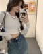 Sexy hot girl bottoming shirt women's spring and autumn design niche tight long-sleeved inner T-shirt backless short top