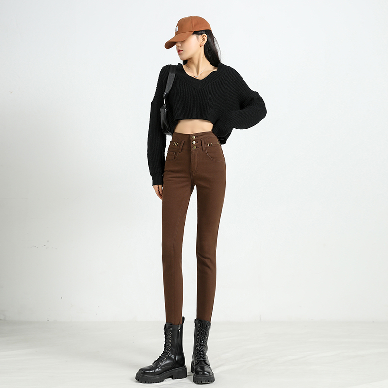 Curry small feet jeans women 2023 fall new high waist elastic body to be slim fit outside wearing pencil pants-Taobao