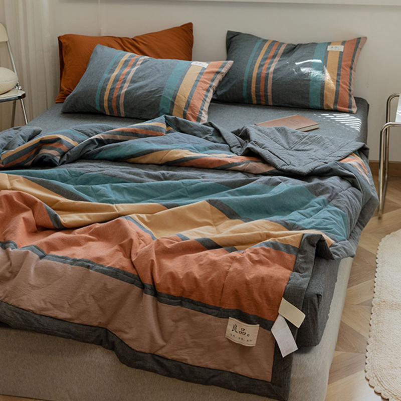 Mengjie Home Textile 2021 New Home Textile Class A Maternal and Baby Grade Cotton Washed Cotton Summer Quilt Four-piece Set Air Conditioning Summer Quilt