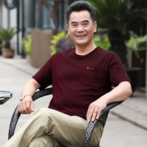 Middle Aged Men Short Sleeve T-shirt Round Collar Pure Cotton Pure Color Loose big code Daddy Aged Sweatshirt Summer Half Sleeve