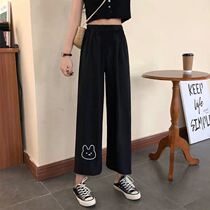 Spring Summer New Pants Schoolgirl Han Version Loose slim Pants Casual Pants Little Bear Black 90% Straight Drum Pants