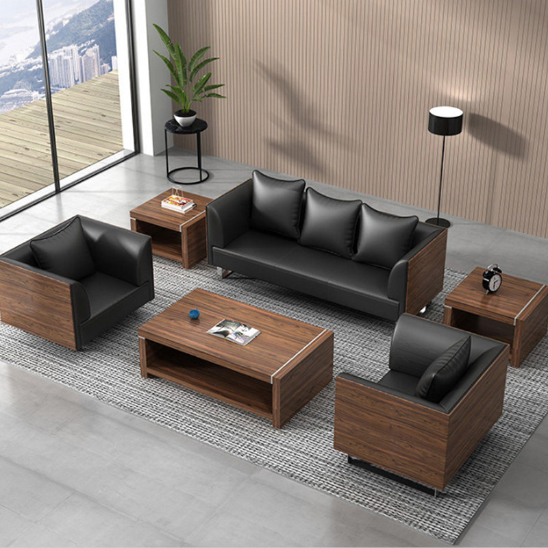 Real Leather Office Sofa Business Hospitality guests in talks Bull Leather Brief Modern Casual Office Sofa Tea Table Combinations