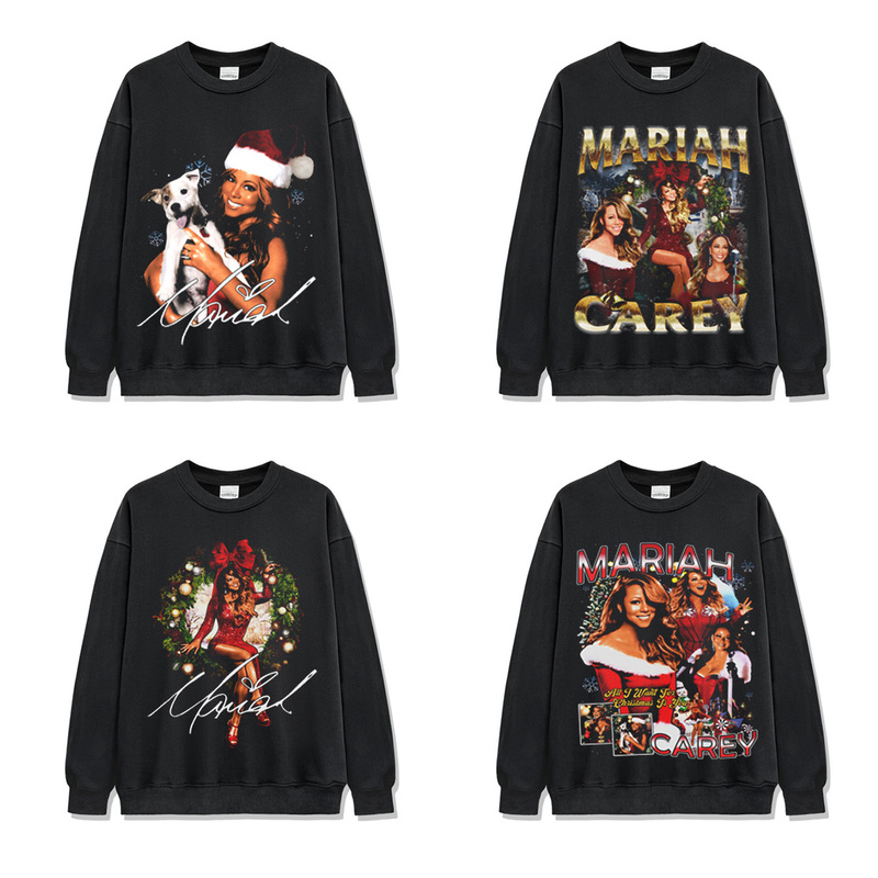 Mariah Carey Christmas Girl Character Print Short-Sleeve T-Shirt Round Neck Sweatshirt Long-Sleeve Base Layer