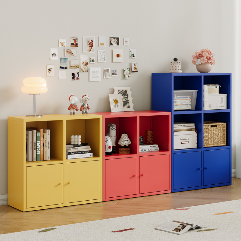 Steel Vintage Colored Bookshelf Floor-Standing Storage Cabinet Children's Storage Cabinet Kallax Modular Grid Cabinet Combination Module Cabinet
