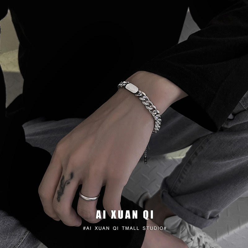 Cuban bracelet men's niche design high-end American titanium steel men's bracelet trendy simple and elegant men's jewelry