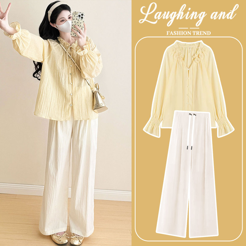 Maternity Spring Tops Yellow Puff Sleeve Shirt 2026 New Style Nursing-Friendly Babydoll Shirt High-End Outfit Set Maternity Spring Tops Yellow Puff Sleeve Shirt 2026 New Style Nursing-Friendly Babydoll Shirt High-End Outfit Set