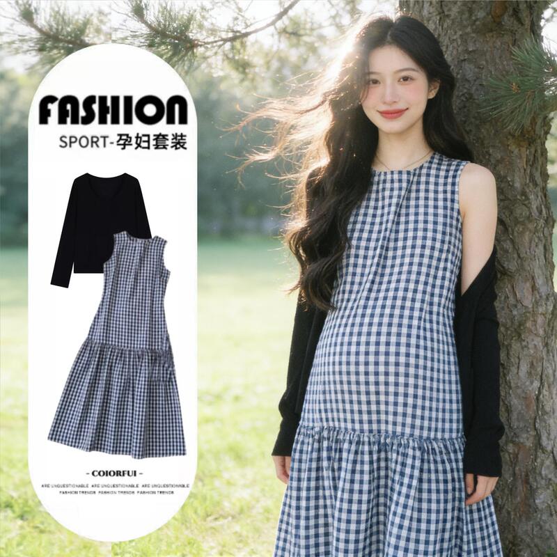 Maternity Wear Summer Dress with a High-End Feel 2026 New Style Pregnancy Sun Protection Cardigan Plaid Vest Dress Two-Piece Set for Autumn Maternity Wear Summer Dress with a High-End Feel 2026 New Style Pregnancy Sun Protection Cardigan Plaid Vest Dress Two-Piece Set for Autumn