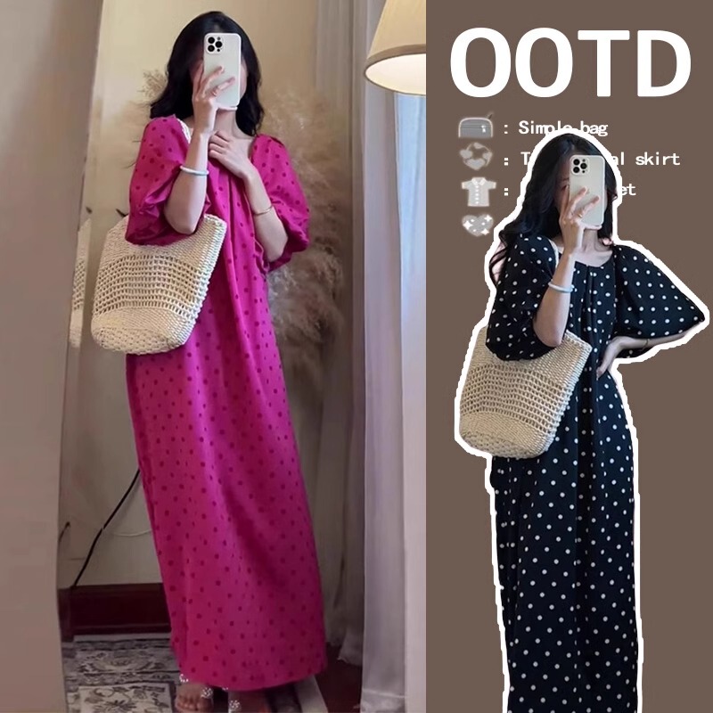 Maternity Summer Dress with a High-End Feel, 2026 New Polka Dot Style, Elegant Retro Summer Dress, Long and Thin for Summer Maternity Summer Dress with a High-End Feel, 2026 New Polka Dot Style, Elegant Retro Summer Dress, Long and Thin for Summer