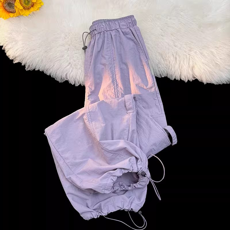 British Dgkp Dopamine Style Quick-Drying Paratrooper Pants for Women, Summer Drawstring Jogger Cargo Pants, Loose Casual Pants