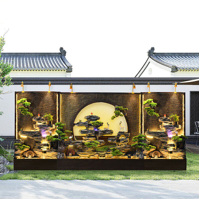 Large Water Curtain Wall, Flowing Water Screen, Entrance Partition, Office Outdoor Courtyard, Rockery, Fish Pond, Fountain, Landscape Decoration