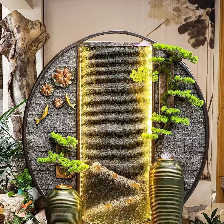 Water Curtain Wall, Rockery, Flowing Water Ornaments, Fortune-Attracting Circulating Water Fountain, Outdoor Courtyard Garden Landscaping, Flowing Water Screen, Opening Ceremony