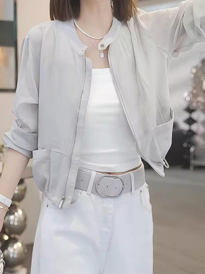 欧货时尚薄款长袖防晒外套女夏季2025新款透气百搭短款拉链防晒衣