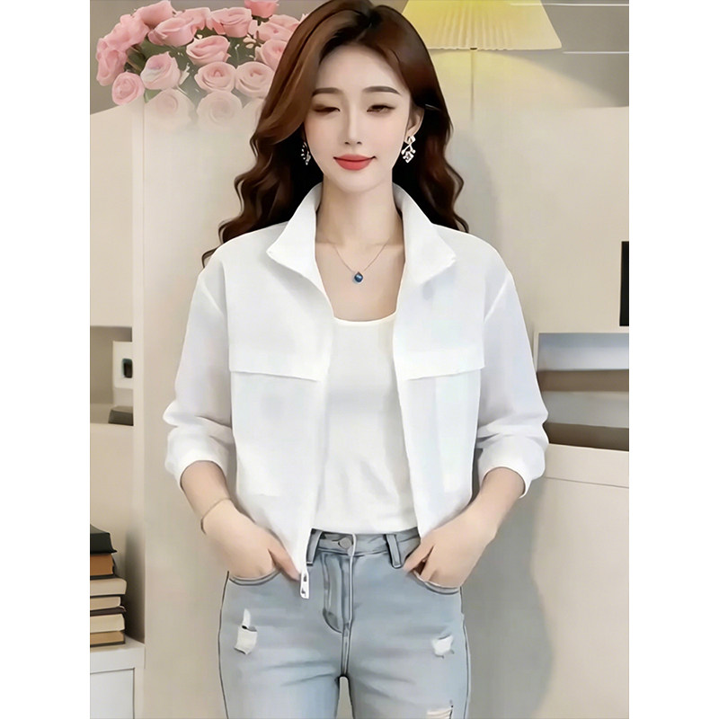 时尚白色立领短款外套女装夏季轻薄小个子百搭减龄防晒高级感上衣