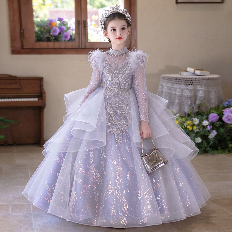 Girls' Birthday Dress, High-End Light Luxury Niche Hostess Children's Piano Performance Costume, Long-Sleeved Princess Dress for Autumn Girls' Birthday Dress, High-End Light Luxury Niche Hostess Children's Piano Performance Costume, Long-Sleeved Princess Dress for Autumn