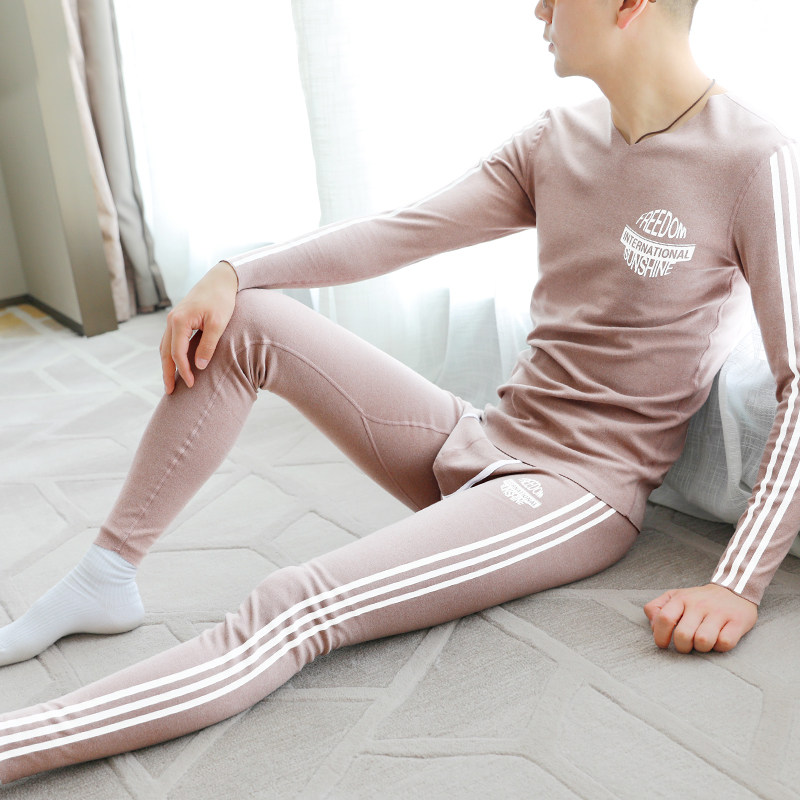 SQINUSQN Lion Chino Men's Thermal Underwear Set Thin Velvet Long Johns Line Clothes Line Pants Cotton Wool Pants Men