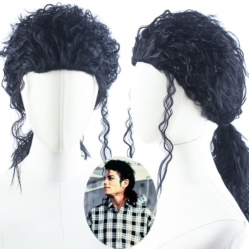 Mj Michael Jackson Wig, Medium-Length Cosplay Wig for Performing Space Dance and Mechanical Dance, Imitation Show Wig