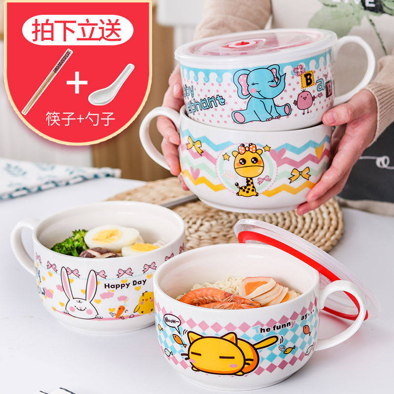 Foam noodles large bowl ceramic rice bowl with lid with handle refreshing bowl Blister Noodle Bowl Lunch Box Soup Bowl microwave