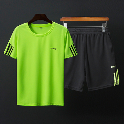 fzop2021夏季新款男士短袖休闲空版运动套装户外跑步宽松两件套