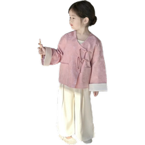 Trendy brand girls new Chinese Hanfu 2024 new spring clothing baby girls plate buckle Tang suit spring and autumn fashionable suit